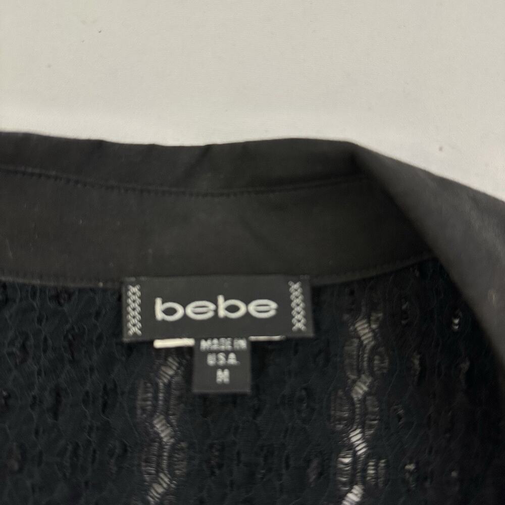 Bebe Womens Vintage Y2k Lace Top Size M Black Sheer Collared 3/4 Sleeve - Picture 6 of 12